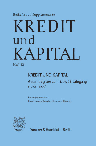 Kredit und Kapital: Gesamtregister zum 1. bis 25. Jahrgang (1968–1992)