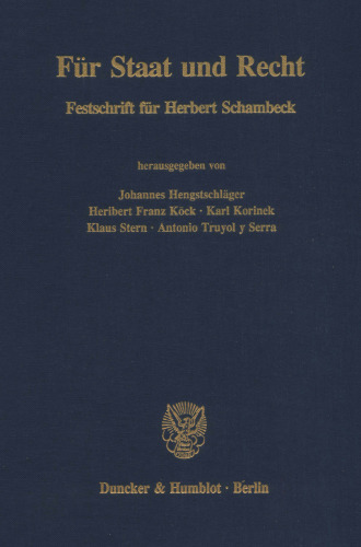 Für Staat und Recht: Festschrift für Herbert Schambeck