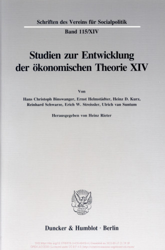 Johann Heinrich von Thünen als Wirtschaftstheoretiker: Studien zur Entwicklung der ökonomischen Theorie XIV