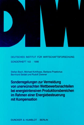 Sonderregelungen zur Vermeidung von unerwünschten Wettbewerbsnachteilen bei energieintensiven Produktionsbereichen im Rahmen einer Energiebesteuerung mit Kompensation: Einschließlich einer Expertise von Martin Sättler / Konrad Eckerle (Prognos AG, Basel)