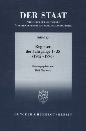 DER STAAT: Register der Jahrgänge 1–35 (1962–1996)