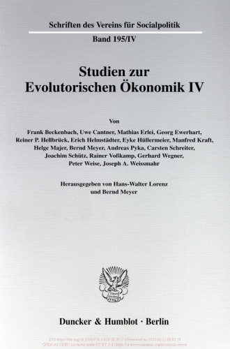 Studien zur Evolutorischen Ökonomik IV: Evolutorische Makroökonomik, Nachhaltigkeit und Institutionenökonomik