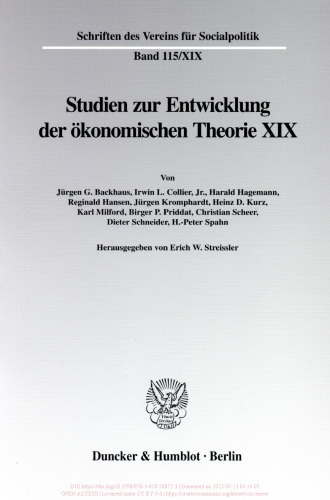 John Stuart Mill: Studien zur Entwicklung der ökonomischen Theorie XIX