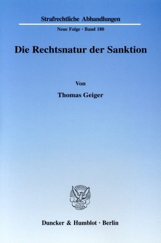 Die Rechtsnatur der Sanktion. Grundrechtseingriff und die ihn legitimierenden Zwecke als Charakteristika d. Rechtsnatur. Zur erforderlichen Differenzierung in einen formellen und einen materiellen Strafbegriff, veranschaulicht am Beispiel d. §§ 56 ff: StGB. Rechtsnatur der Sanktionen des Strafgesetzbuches und ihr System im deutschen Strafrecht, insbes. die Verfassungswidrigkeit d. Vermögensstrafe, die Verfassungsmäßigkeit d. Erweiterten Verfalls sowie die Weitergeltung d. Nettoprinzips für den V