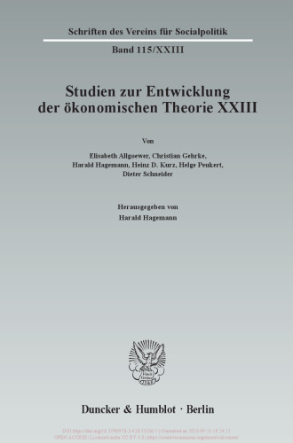 Ökonomie und Technik: Studien zur Entwicklung der ökonomischen Theorie XXIII