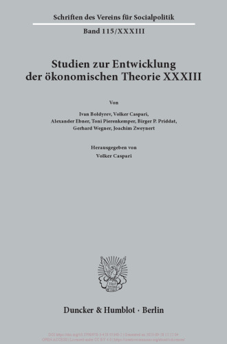 Kontinuität und Wandel in der Institutionenökonomie: Studien zur Entwicklung der ökonomischen Theorie XXXIII