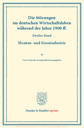 Die Störungen im deutschen Wirtschaftsleben während der Jahre 1900 ff: Zweiter Band: Montan- und Eisenindustrie. Vom Verein für Socialpolitik herausgegeben. (Schriften des Vereins für Socialpolitik CVI)