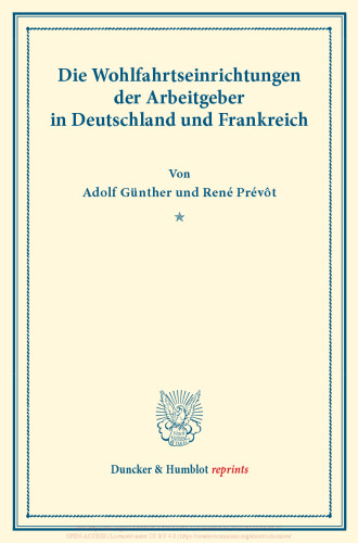 Die Wohlfahrtseinrichtungen der Arbeitgeber in Deutschland und Frankreich: Vom Verein für Socialpolitik herausgegeben. (Schriften des Vereins für Socialpolitik CXIV)