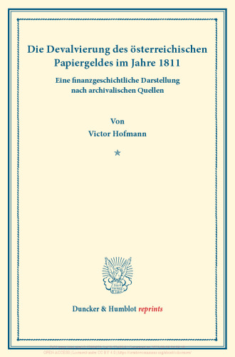Die Devalvierung des österreichischen Papiergeldes im Jahre 1811. Eine finanzgeschichtliche Darstellung nach archivalischen Quellen: Geschichte der Stabilisierungsversuche, hrsg. von Melchior Palyi, erster Teil. Deutsche Zahlungsbilanz und Stabilisierungsfrage, im Auftrage des Vereins veranstaltet von Karl Diehl / Felix Somary. (Schriften des Vereins für Sozialpolitik 165/I)