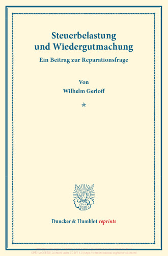 Steuerbelastung und Wiedergutmachung. Ein Beitrag zur Reparationsfrage: Finanzwissenschaftliche Untersuchungen, hrsg. von Walther Lotz, erster Teil. Deutsche Zahlungsbilanz und Stabilisierungsfrage, im Auftrage des Vereins veranstaltet von Karl Diehl / Felix Somary. (Schriften des Vereins für Sozialpolitik 168/I)