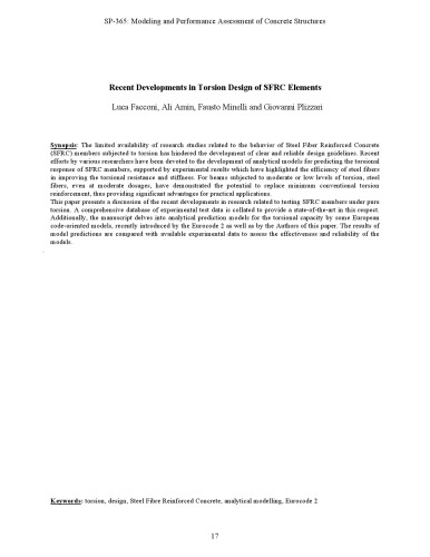Recent Developments in Torsion Design of SFRC Elements