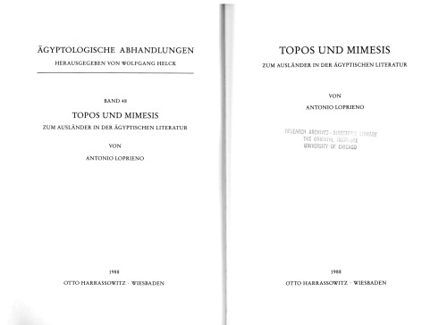 Topos und Mimesis: Zum Ausländer in der ägyptischen Literatur