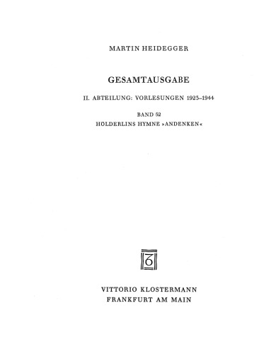 Hölderlins Hymne "Andenken" (Wintersemester 1941/42)