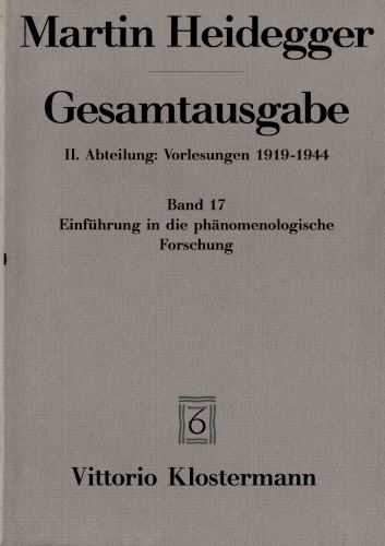 Einführung in die phänomenologische Forschung (Wintersemester 1923/24)