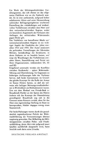 Das Heer und Hitler: Armee und nationalsozialistisches Regime 1933-1940