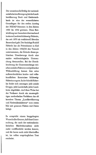 Landbevölkerung und Nationalsozialismus: Eine soziologische Untersuchung der politischen Willensbildung in Schleswig-Holstein 1918-1932