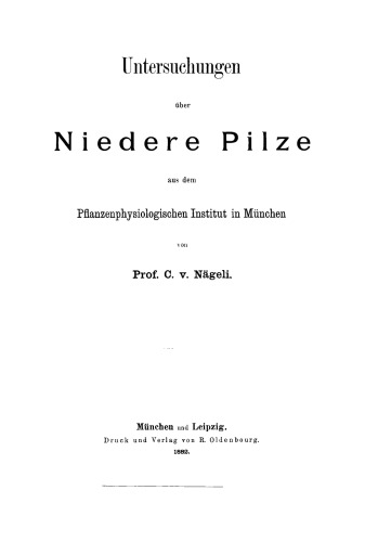 Die niederen Pilze in ihren Beziehungen zu den Infectionskrankheiten und der Gesundheitspflege