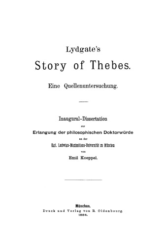 Lydgate’s Story of Thebes: Eine Quellenuntersuchung