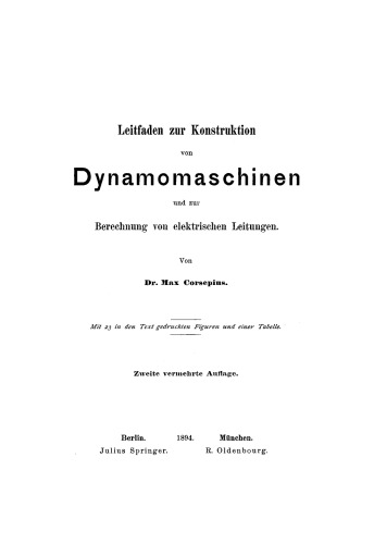 Leitfaden zur Konstruktion von Dynamomaschinen und zur Berechnung von elektrischen Leitungen