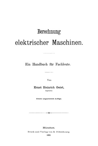 Berechnung elektrischer Maschinen: Ein Handbuch für Fachleute