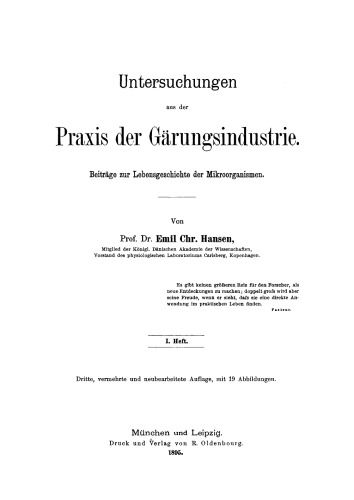 Untersuchungen aus der Praxis der Gärungsindustrie: Heft 1