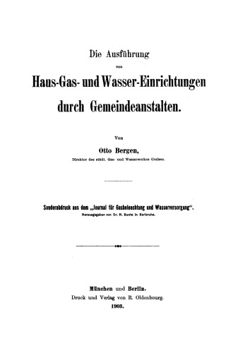 Die Ausführung von Haus-Gas- und Wasser-Einrichtungen durch Gemeindeanstalten