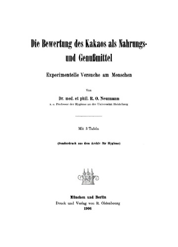 Die Bewertung des Kakaos als Nahrungs- und Genußmittel: Experimentelle Versuche am Menschen