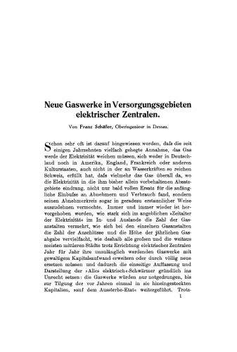Neue Gaswerke in Versorgungsgebieten elektrischer Zentralen