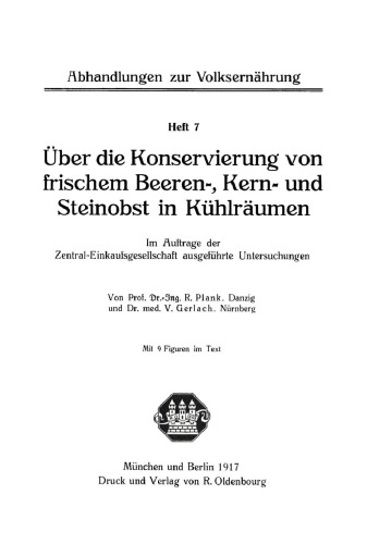 Über die Konservierung von frischem Beeren-, Kern- und Steinobst in Kühlräumen