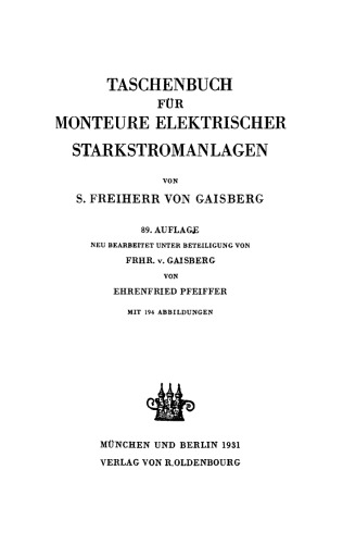 Taschenbuch für Monteure elektrischer Starkstromanlagen