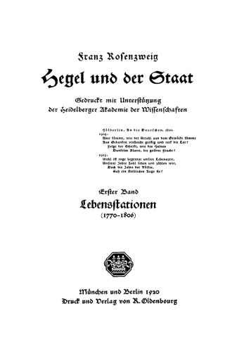 Hegel und der Staat: Band 1 Lebensstationen (1770–1806)