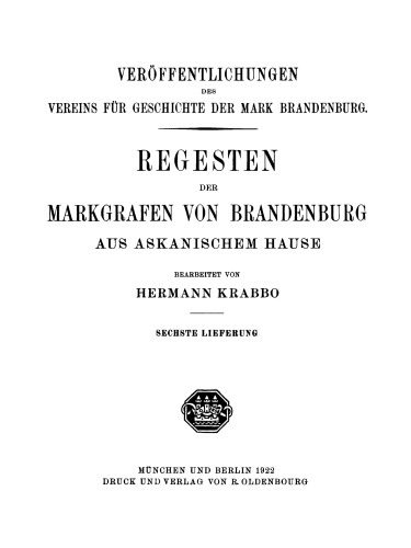 Regesten der Markgrafen von Brandenburg aus askanischem Hause