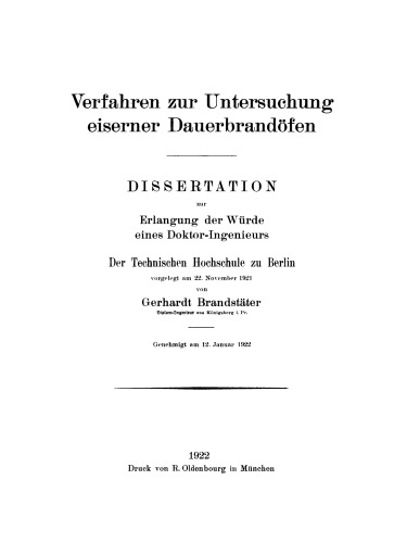 Verfahren zur Untersuchung eiserner Dauerbrandöfen: Dissertation zur Erlangung der Würde eines Doktor-Ingenieurs