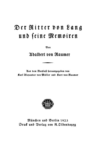 Der Ritter von Lang und seine Memoiren