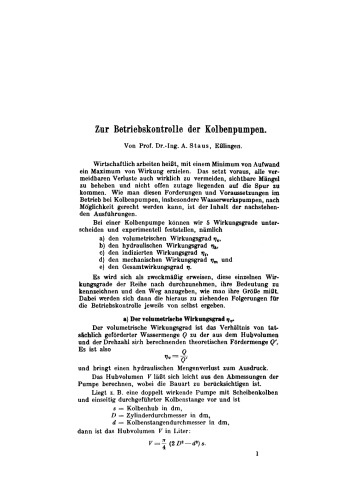 Zur Betriebskontrolle der Kolbenpumpen