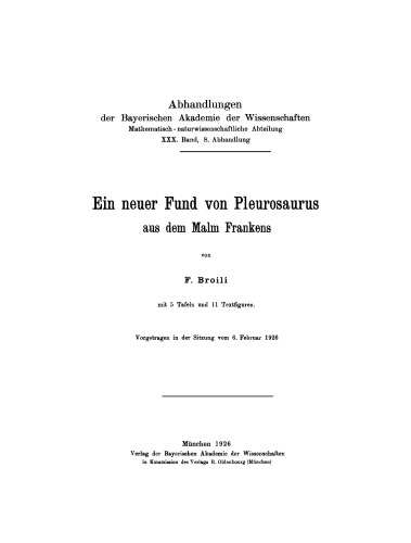 Ein neuer Fund von Pleurosaurus aus dem Malm Frankens