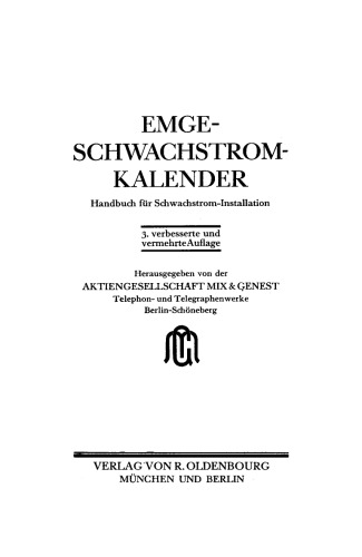 Emge-Schwachstrom-Kalender 1932: Handbuch für Schwachstrom-Installation