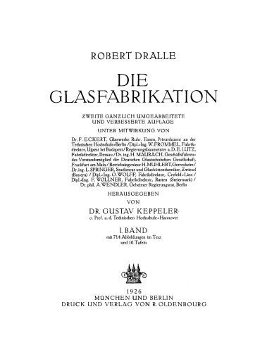 Die Glasfabrikation: Band 1