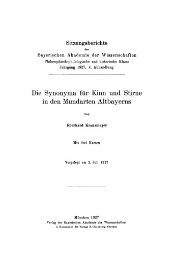 Die Synonyma für Kinn und Stirne in den Mundarten Altbayerns