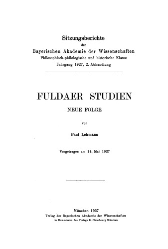 Fuldaer Studien Neue Folge