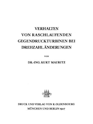 Verhalten von raschlaufenden Gegendruckturbinen bei Drehzahländerungen