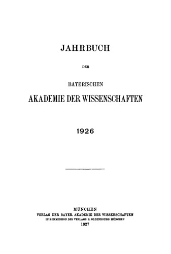 Jahrbuch/ Bayerische Akademie der Wissenschaften: 1926