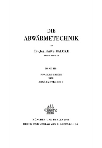 Die Abwärmetechnik: Band III Sondergebiete der Abwärmetechnik