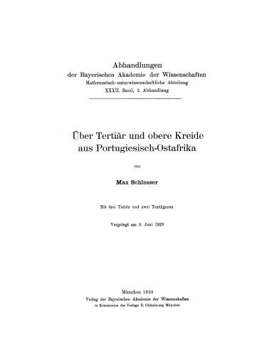 Über Tertiär und obere Kreide aus Portugiesisch-Ostafrika