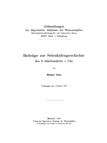 Beiträge zur Seleukidengeschichte des 3. Jahrhunderts v. Chr.
