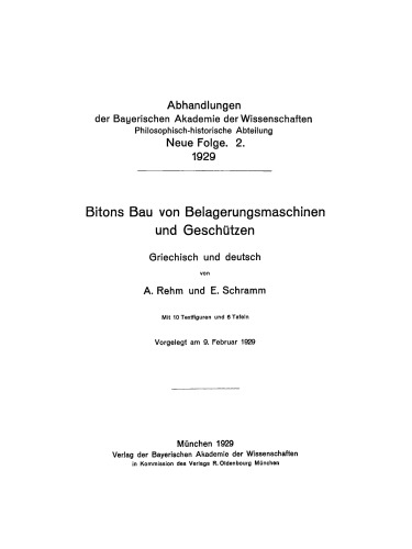 Bitons Bau von Belagerungsmaschinen und Geschützen: Griechisch und deutsch