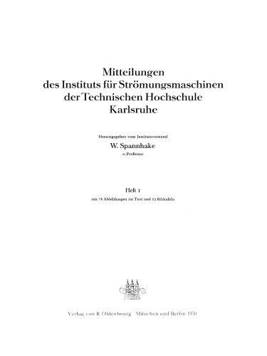 Mitteilungen des Instituts für Strömungsmaschinen der Technischen Hochschule Karlsruhe: Heft 1