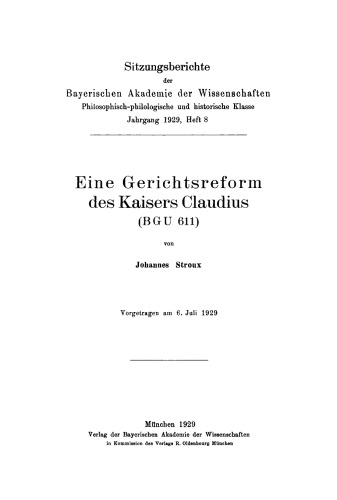 Eine Gerichtsreform des Kaisers Claudius (BGU 611)