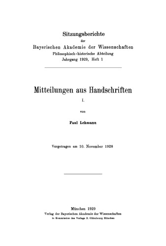 Mitteilungen aus Handschriften, I.