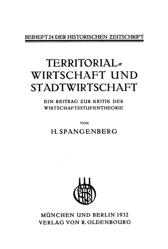 Territorial-Wirtschaft und Stadtwirtschaft: Ein Beitrag zur Kritik der Wirtschaftsstufentheorie